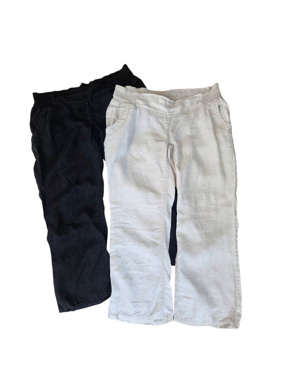 BUNDLE (2) Motherhood Maternity 100% Linen Pants Elastic Pull-On Size M